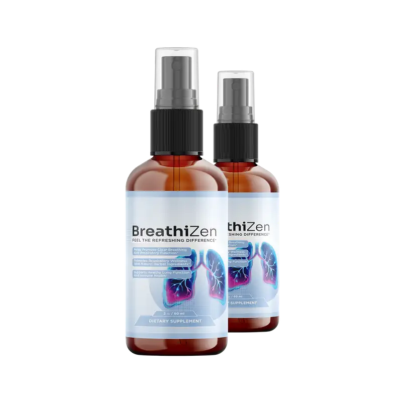 Two bottles of BreathiZen respiratory wellness spray, 60-day supply